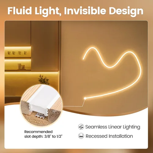 Miniatura 3 de Muzata Difusor LED de silicona sin manchas de 16.5 pies/16.4 ft con canal LED blanco flexible con brida empotrada tubo flexible