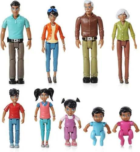 Beverly Hills Doll Collection Sweet Li'l Family Hispanic Dollhouse People - Juego de 9 figuras de acción – abuelo, abuela, mamá, papá, hermana,