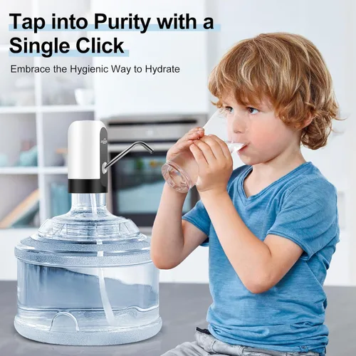 Miniatura 2 de Dispensador de botellas de agua de 5 galones Joyhill, bomba de botella de agua de carga USB, bomba dispensadora de agua portátil para acampar Blanco
