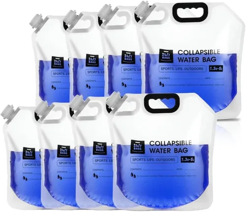 Miniatura 8 de 24/7 BAGS Paquete de 4 bolsas plegables para contenedores de agua de 1.3 galones/5 litros, resistente con asas de transporte, caminatas, viajes