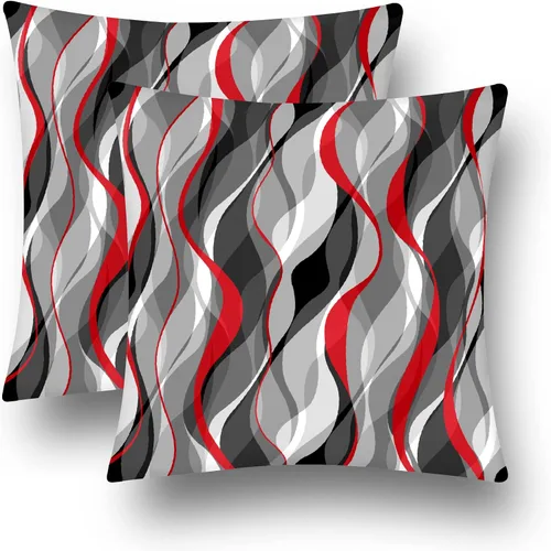 Miniatura 10 de Juego de 2 fundas de almohada gris y negro en blanco para sofá de sala de estar, fundas de cojín de líneas geométricas modernas para decoración