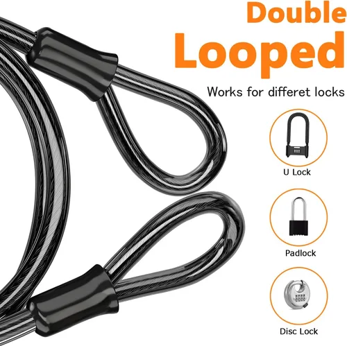 Miniatura 5 de Juego de candado de cable de seguridad (4 cerraduras digitales en U y cable flexible de extremos sellados de acero de 4 pies x 1/2 pulgadas)
