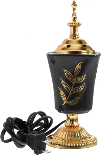 VOSAREA Quemador de incienso eléctrico de estilo árabe, quemador de incienso eléctrico de mesa, incensario decorativo de mesa para incienso de Negro
