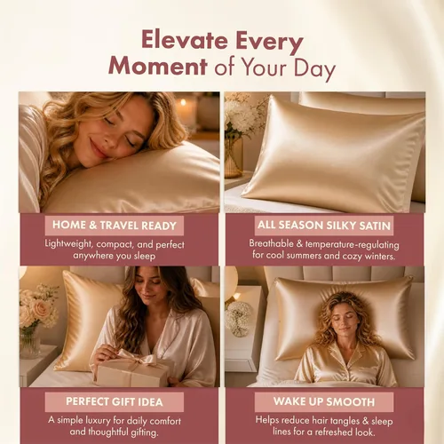 Miniatura 5 de LUCE Funda de almohada de satén de 600 hilos, comodidad sedosa para cabello y piel, similar a las fundas de almohada de seda para un sueño