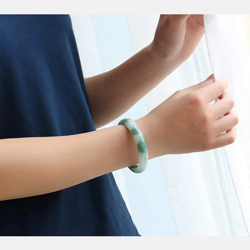 Miniatura 5 de HSUMING Pulsera de jade chino con flores flotantes verdes de piedra natural para mujer, A0001