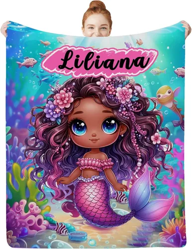 Miniatura 17 de Regalos de sirena para niñas africanas, manta de bebé personalizada con nombre para bebés recién nacidos, manta personalizada para niñas negras