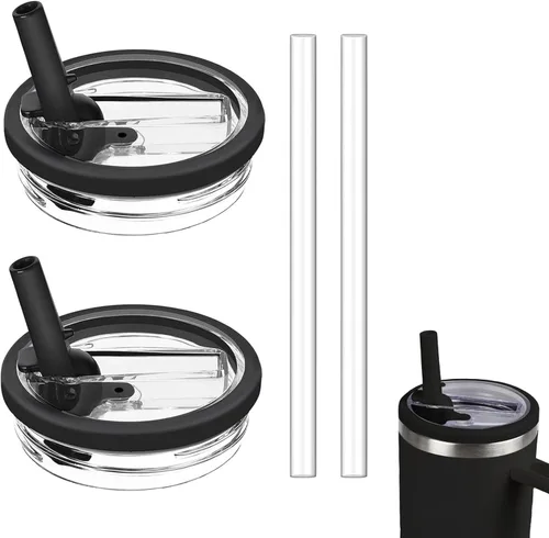 Miniatura 8 de Paquete de 2 vasos de repuesto de 30 onzas con tapa abatible con popote para Stanley Quencher, tapa a prueba de fugas para vaso Stanley-H2.0