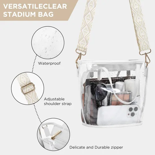 Miniatura 4 de CHICECO Bolsa transparente para mujer, bolsa transparente para eventos de estadio con correas ajustables, bolsa de mano para deportes, conciertos