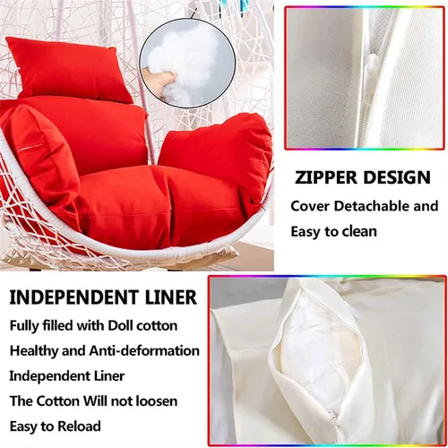 Miniatura 4 de Cojín para silla con columpio, impermeable, suave, para colgar huevos, para patio, con almohada, para interiores y exteriores Rojo