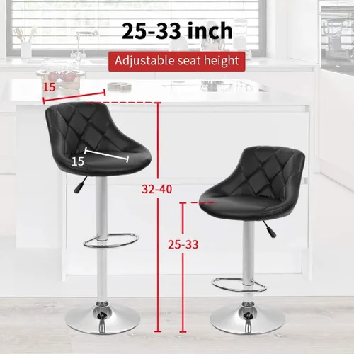 Miniatura 3 de BestOffice Taburetes de bar de altura de mostrador, juego de 2 taburetes de bar giratorios, sillas de bar ajustables en altura con respaldo de cuero