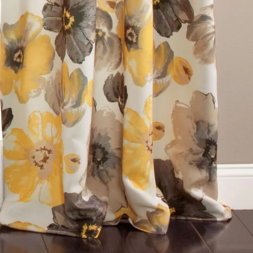Miniatura 4 de Lush Decor Leah Paneles de Cortina para Ventana con Filtro de Luz, Par, 52" An x 120" L, Amarillo y Gris - Cortinas Florales para Dormitorio