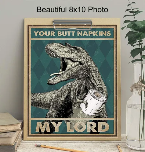 Miniatura 4 de Your Butt Napkins My Lord - Divertida decoración de pared de baño, decoración de pared de dinosaurio de dinosaurio, obra de arte de baño para niños