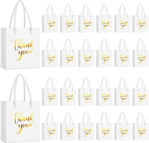 Honoson 30 Piezas Mini Bolsas de Regalo con Asa 4 x 2.75 x 4.5'' Pequeñas Bolsas de Agradecimiento de Papel Metalizado para Navidad Boda Baby Shower