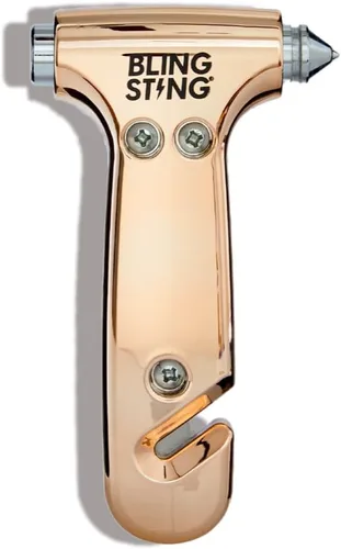 BLINGSTING Martillo de seguridad – Herramienta de escape automotriz de emergencia con rompeventanas, cortador de cinturón de seguridad y correa oro