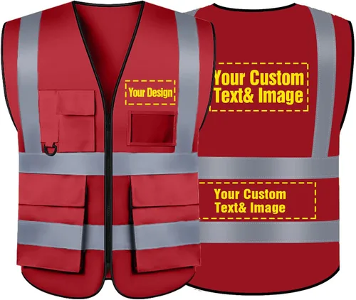 Miniatura 31 de Chaleco de seguridad personalizado BeautyWill con logotipo personalizado Clase 2, chaleco reflectante de alta visibilidad con bolsillos, ropa