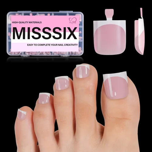 Miniatura 19 de Misssix Puntas de uñas de gel francesas negras, 240 piezas de puntas francesas de uñas postizas largas cuadradas, no es necesario limar, puntas 3