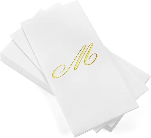 AH AMERICAN HOMESTEAD Servilletas desechables – Servilletas doradas con monograma para invitados, servilletas acolchadas como tela para baño,