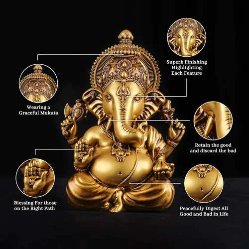 Miniatura 6 de Estatua decorativa de Lord Ganesha, ídolo de Dios hindú con acabado dorado, ídolo para habitación Pooja, estatua para decoración del hogar