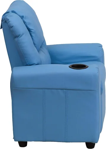 Miniatura 5 de EMMA + OLIVER Reclinable infantil de vinilo azul claro con portavasos y reposacabezas