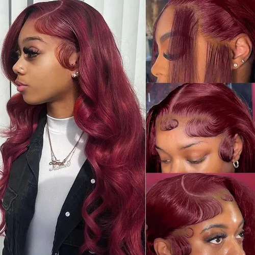 Miniatura 22 de Pelucas de encaje frontal de onda corporal 360 de cabello humano para mujeres, sin pegamento, previamente despuntadas con pelillos, 180 % de Peluca