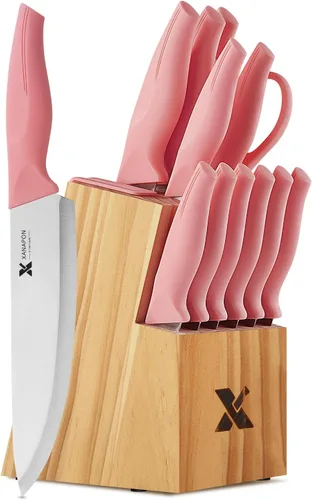 Miniatura 9 de Juego de cuchillos de cocina de 8 piezas, acero inoxidable alemán de alto carbono, cubiertos aptos para lavavajillas con afilador, color negro