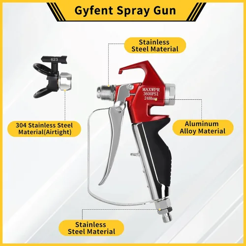 Miniatura 3 de Pistola de pintura sin aire de 3600 PSI con 5 puntas de pulverización reversibles y 2 protectores de puntas, compatible con pulverizador de pintura