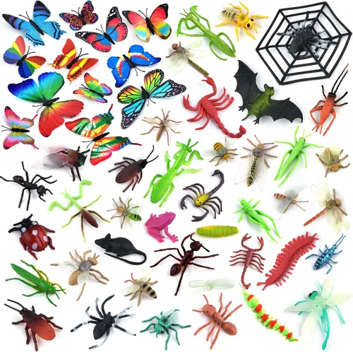 Coopay 51 piezas de plástico surtidos de insectos falsos minijuguetes realistas – Incluye mariposa multicolor realista para educación, fiesta