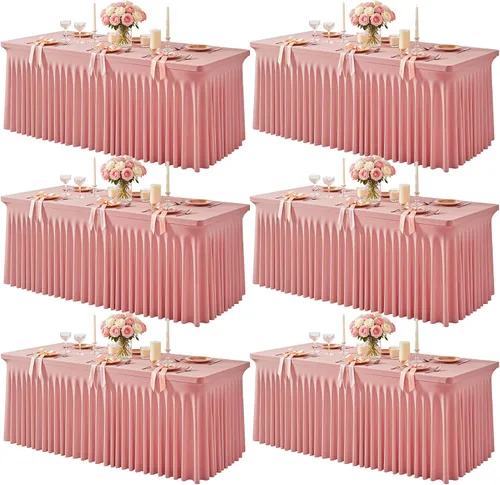 Miniatura 18 de Paquete de 1 manteles azul bebé para mesas rectangulares de 4 pies, cubiertas de mesa de spandex elástico de una pieza resistentes a las arrugas