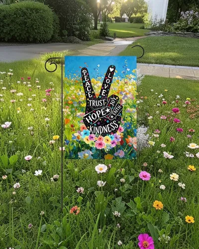 Miniatura 4 de Peace Love - Bandera de 12 x 18 pulgadas, diseño de flores florales de primavera, para jardín, jardín, patio, decoración de doble cara