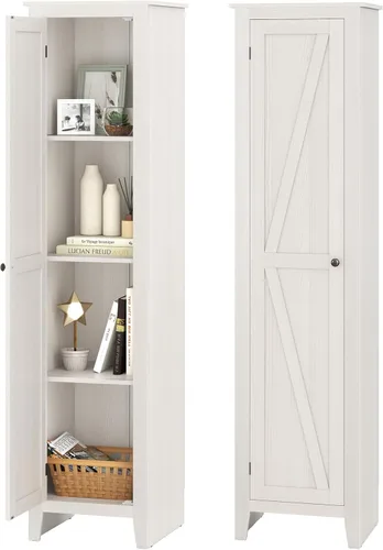 Miniatura 10 de Giantex Gabinete de Almacenamiento Alto Independiente Torre de Almacenamiento de Piso con Cuatro Estantes y Una Sola Puerta, Gabinete Estrecho