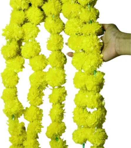5 guirnaldas de flores artificiales de caléndula de 5 pies de largo, celebraciones, bodas indias, eventos temáticos, decoraciones, decoraciones de