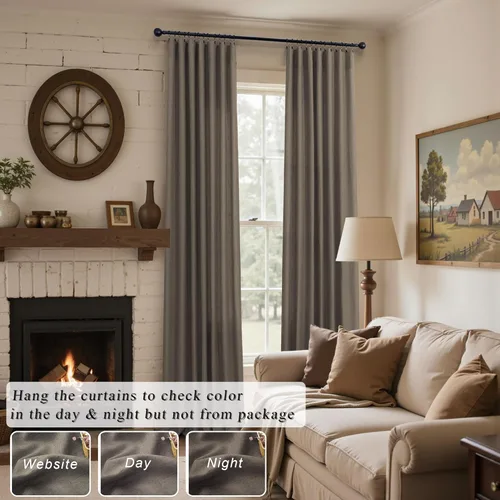 Miniatura 214 de Cortinas de lino gris claro, 2 paneles, presillas traseras, bolsillo para cortinero, semitraslúcidas, ahorran energía, estilo rústico, arpillera