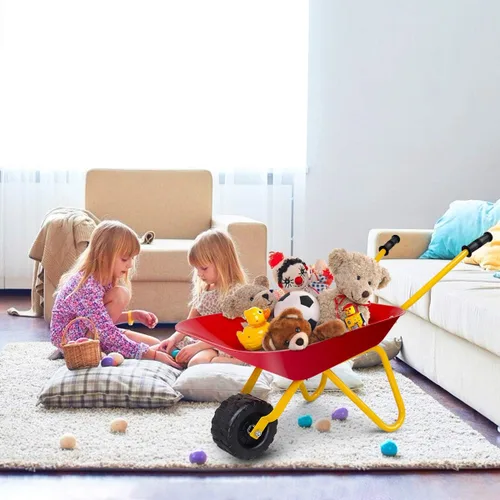 Miniatura 3 de GLACER Carretilla para niños, juguetes para exteriores con bandeja de acero, asas antideslizantes y rueda antideslizante, bandejas de construcción