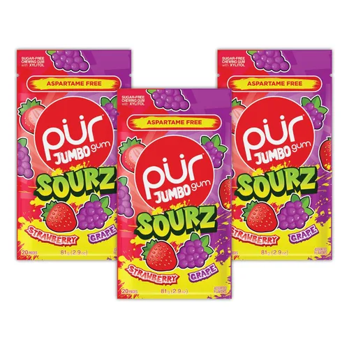 Miniatura 8 de PUR Goma Jumbo Chicle sin Aspartame 100% Xilitol Sabor Natural de Chicle de Masticar, Uva, Sandía, 20 Piezas (Paquete de 10)