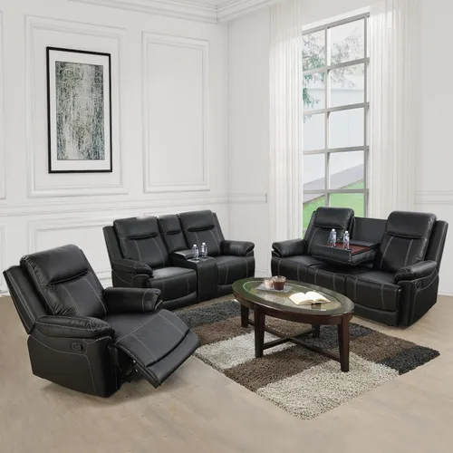Miniatura 19 de Muebles de sala de estar, sofá reclinable de cuero, sofá reclinable manual con portavasos para casa/dormitorio/oficina/apartamento (negro/1 pieza)