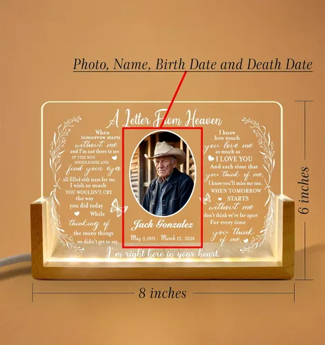 Miniatura 3 de Placa de luz conmemorativa personalizada con foto, regalo de condolencias personalizado por la pérdida de mamá, papá o ser querido, recuerdo
