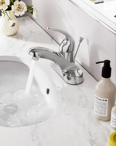 Miniatura 2 de WOWOW Grifo de Baño con 1 Manija de Arco Bajo de una Sola Manija de 4 Pulgadas Centerset Grifo de Lavabo de Baño con Conjunto de Drenaje con Varilla