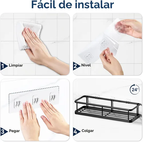 Miniatura 8 de YASONIC Organizador de ducha adhesivo, estantes de ducha a prueba de óxido para ducha interior, organizadores de baño de gran capacidad y Negro