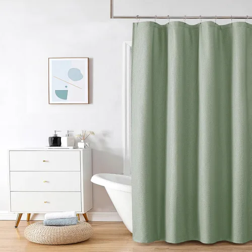Miniatura 62 de OVZME Berry - Cortina de ducha extralarga verde de 96 pulgadas, cortina de baño de tela con textura en relieve 3D, cortina de baño grande para Verde