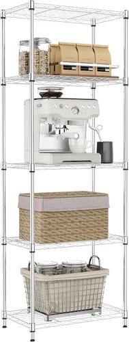 Miniatura 17 de IZEUK Estantes de almacenamiento de metal cromado de 5 niveles, estantería de alambre ajustable para cocina, baño, despensa, oficina, garaje, Cromo