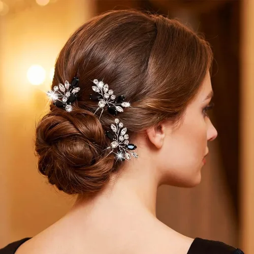 Miniatura 7 de Unicra Horquillas para el pelo de cristal negro plateado con diamantes de imitación, piezas de pelo de novia, accesorios para novias y mujeres