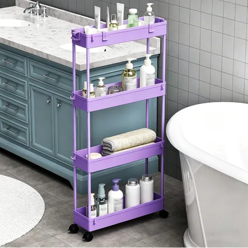 Miniatura 10 de SAKA - Carrito de almacenamiento delgado, carrito de almacenamiento rodante para el baño de 4 niveles, carrito organizador móvil de estanterías