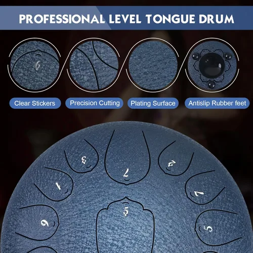 Miniatura 2 de Tambor de Lengua de Acero - 13 Notas 12 Pulgadas Clave de Do Tambor de Lengua Instrumentos de Percusión - Tambor de Mano con Libro de Música