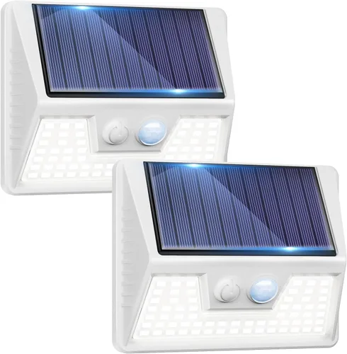 Miniatura 11 de vighep Paquete de 12 luces solares de movimiento para exteriores, luces impermeables para valla al aire libre, luces LED de pared blancas cálidas