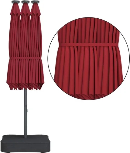 Miniatura 8 de Tangkula Sombrilla solar de patio de 15 pies con base, sombrilla individual extragrande de doble cara para exteriores con 36 luces LED y mango