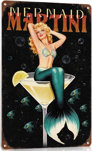 Letrero de metal para decoración de pared para el hogar, habitación, diseño de sirena, Martini, vintage, retro, vintage, para club, café, barbacoa,