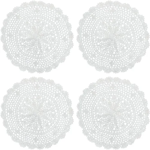 Miniatura 8 de PHANTOMON Manteles individuales redondos de punto de encaje de algodón hechos a mano, diseño de estrellas, borde ondulado, paquete de 4