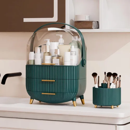 Miniatura 3 de lurcns Organizador de maquillaje y almacenamiento para cosméticos, cuidado de la piel con tapa y cajones, vitrinas para encimera, baño, regalos