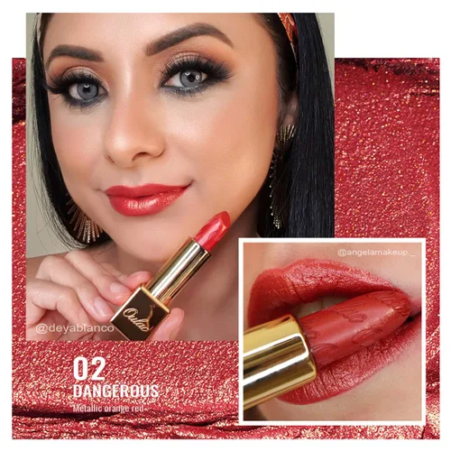 Miniatura 2 de Oulac Juego de pintalabios naranja metálico para mujer, color de labios de alto rendimiento con fórmula hidratante, belleza vegana, cobertura