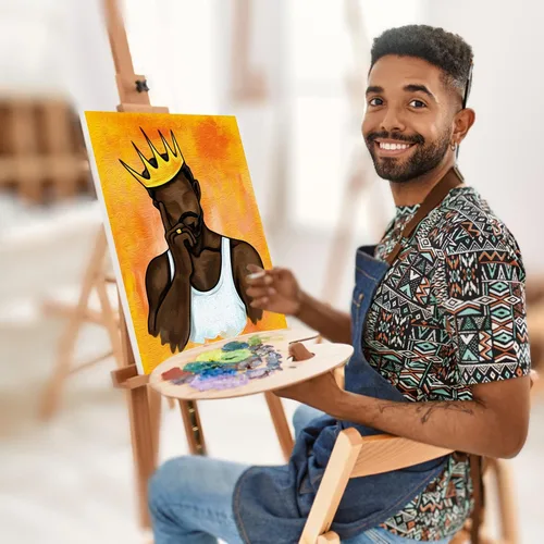 Miniatura 2 de Nuberlic Lienzo predibujado para pintar para adultos, kit de pintura y sorbos, lienzo preestirado con imágenes para pintar Afro King, suministros